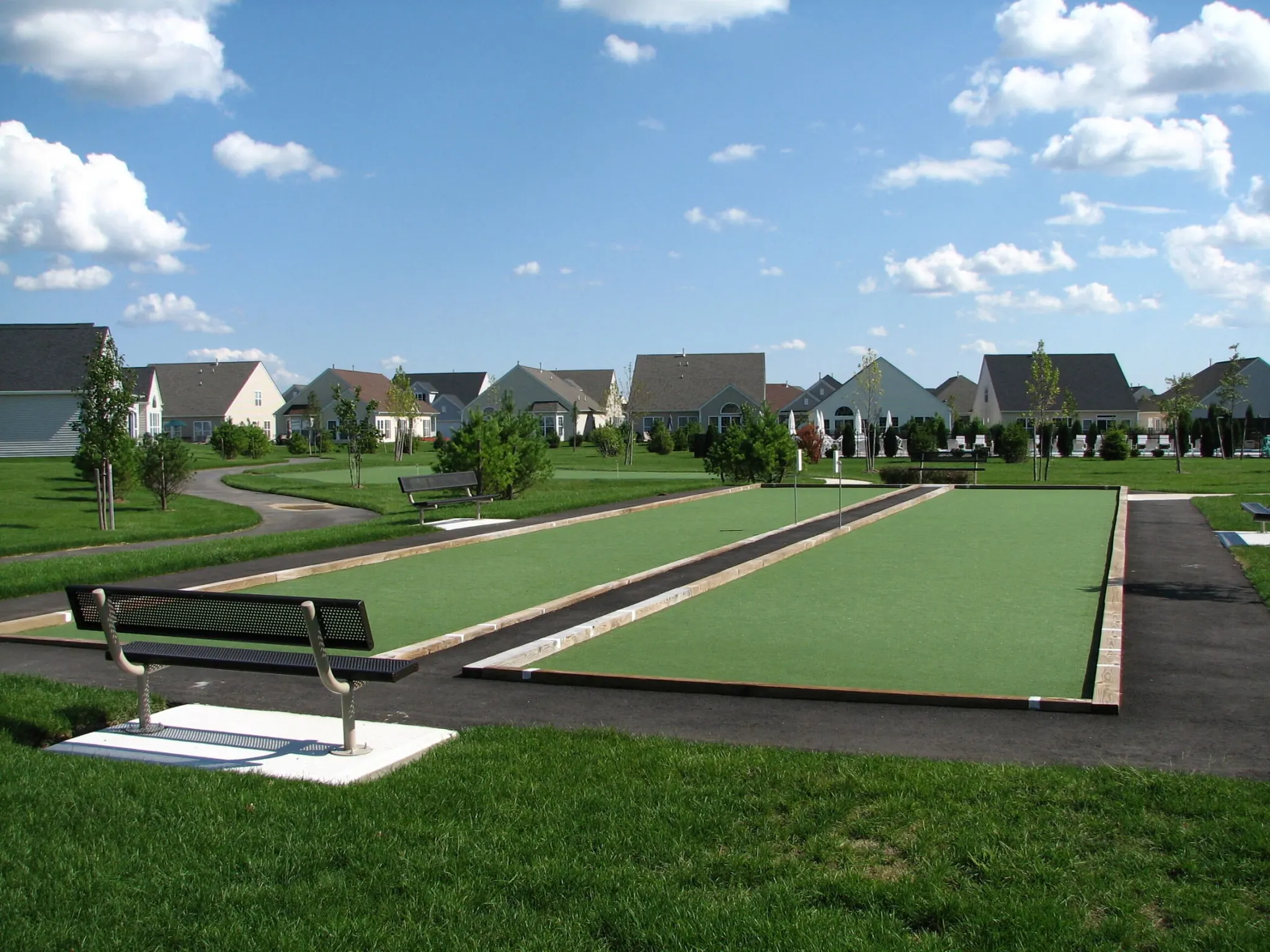 Outdoor bocce ball court in a residential neighborhood