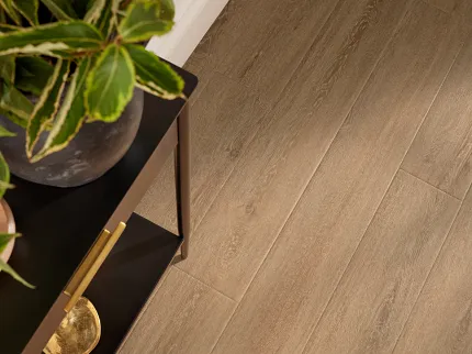 Coretec Residential WPC Luxury Vinyl Plank Flooring - Wood Look, 59.84x7.05 inches Coretec Residential WPC luxury vinyl plank flooring in a wood look design with natural brown tones, featuring dimensions of 59.84x7.05 inches