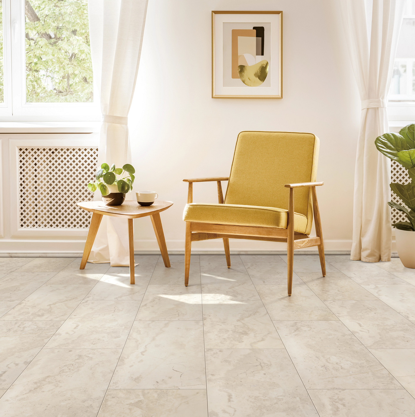 Classic Travertine flooring, shown in a room