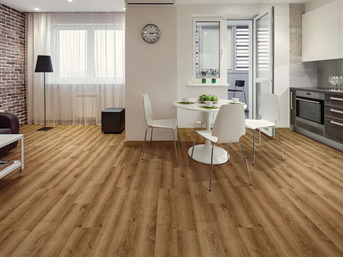 Monterey Oak flooring, shown in a room
