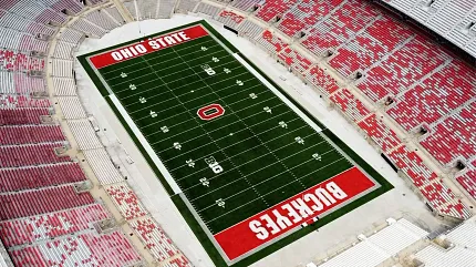 Ohio State Stadium Artificial Turf Field Aerial view of Ohio State football stadium with artificial turf field