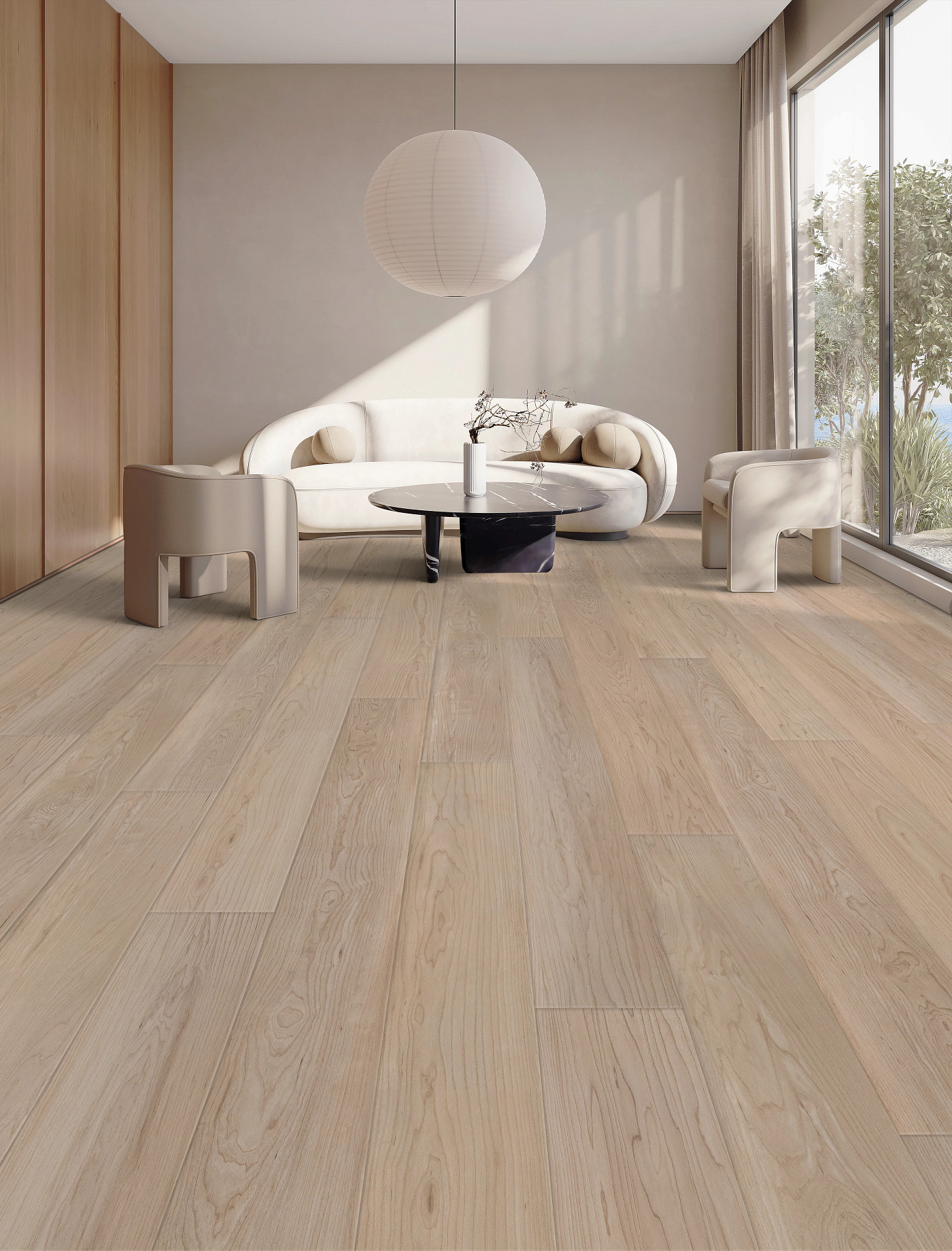 Vanilla Grove Maple flooring, shown in a room