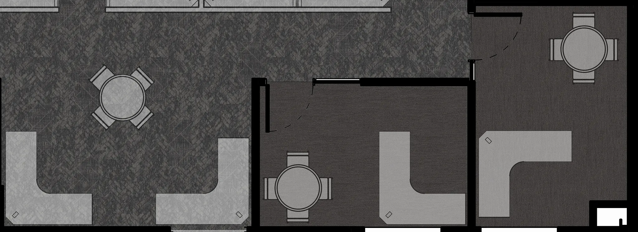 Dark textured flooring layout with furniture arrangement