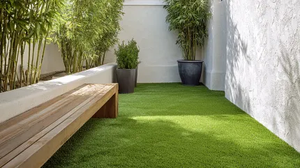 Stylish artificial turf for contemporary outdoor spaces Green artificial grass in a modern outdoor patio