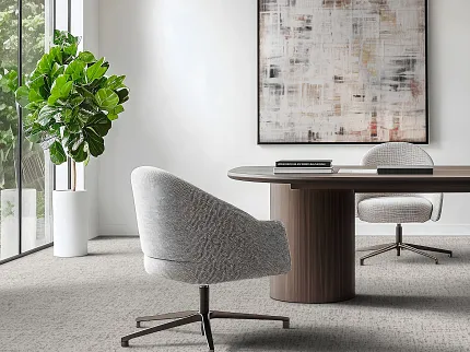 Luxurious broadloom carpet for contemporary workspaces Broadloom carpet in a modern office setting with natural striations