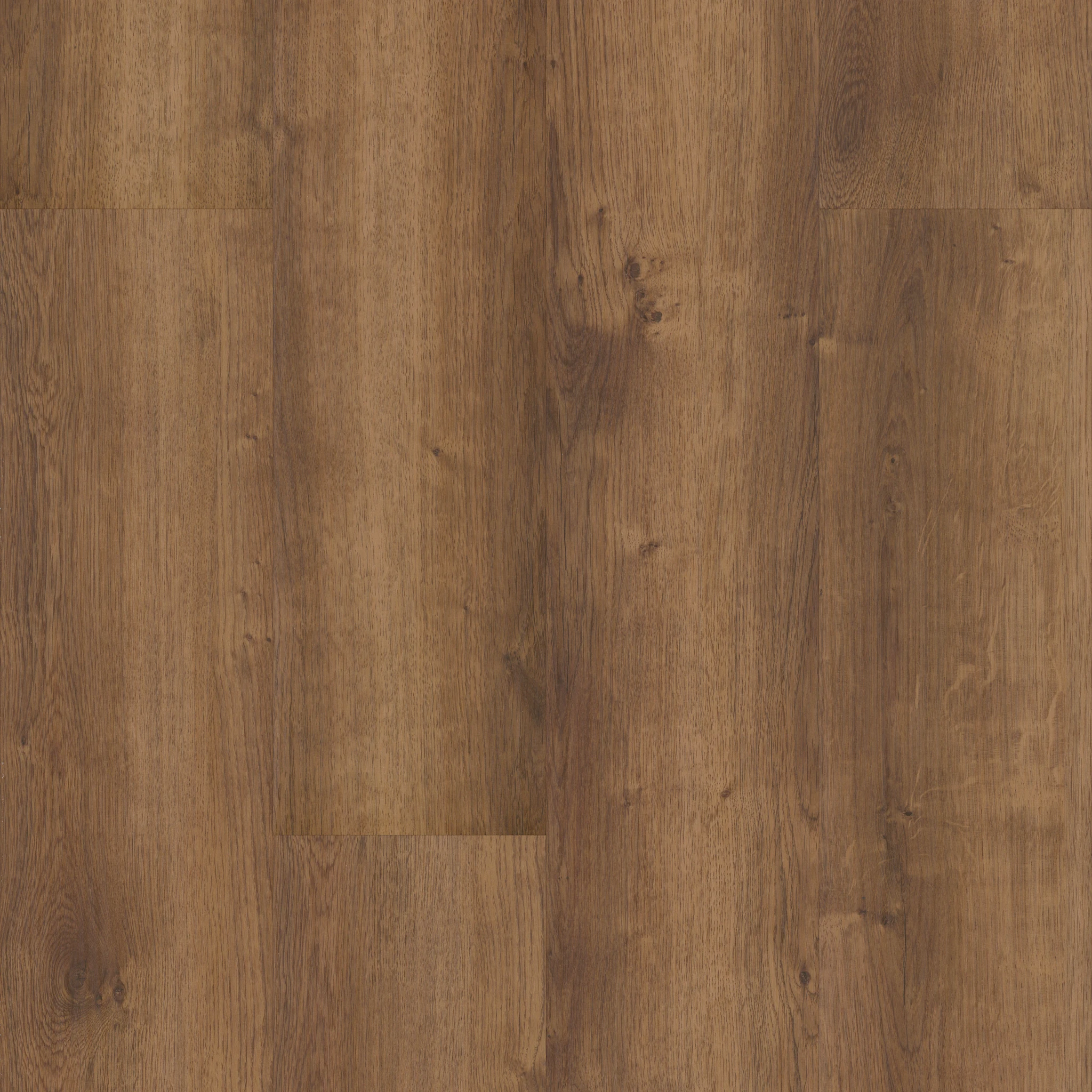 Luxury vinyl plank flooring in warm brown wood look with natural grain texture