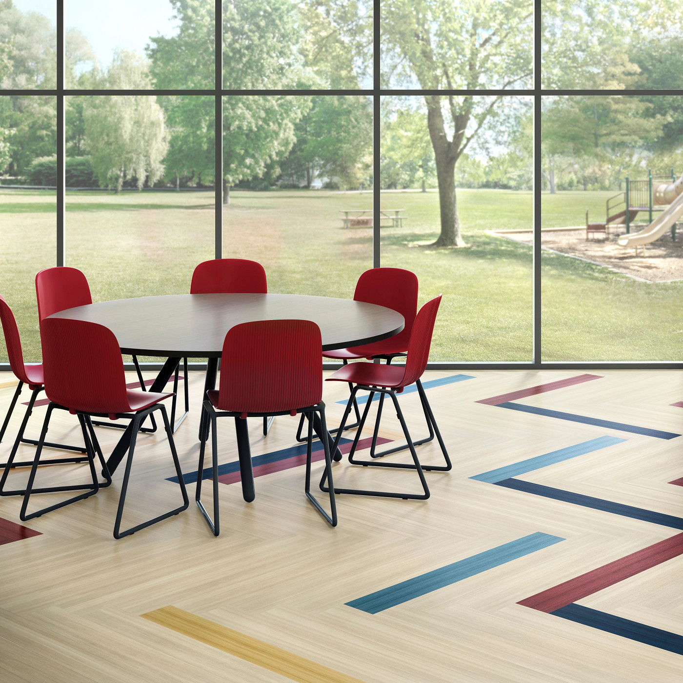 Indigo flooring, shown in a room