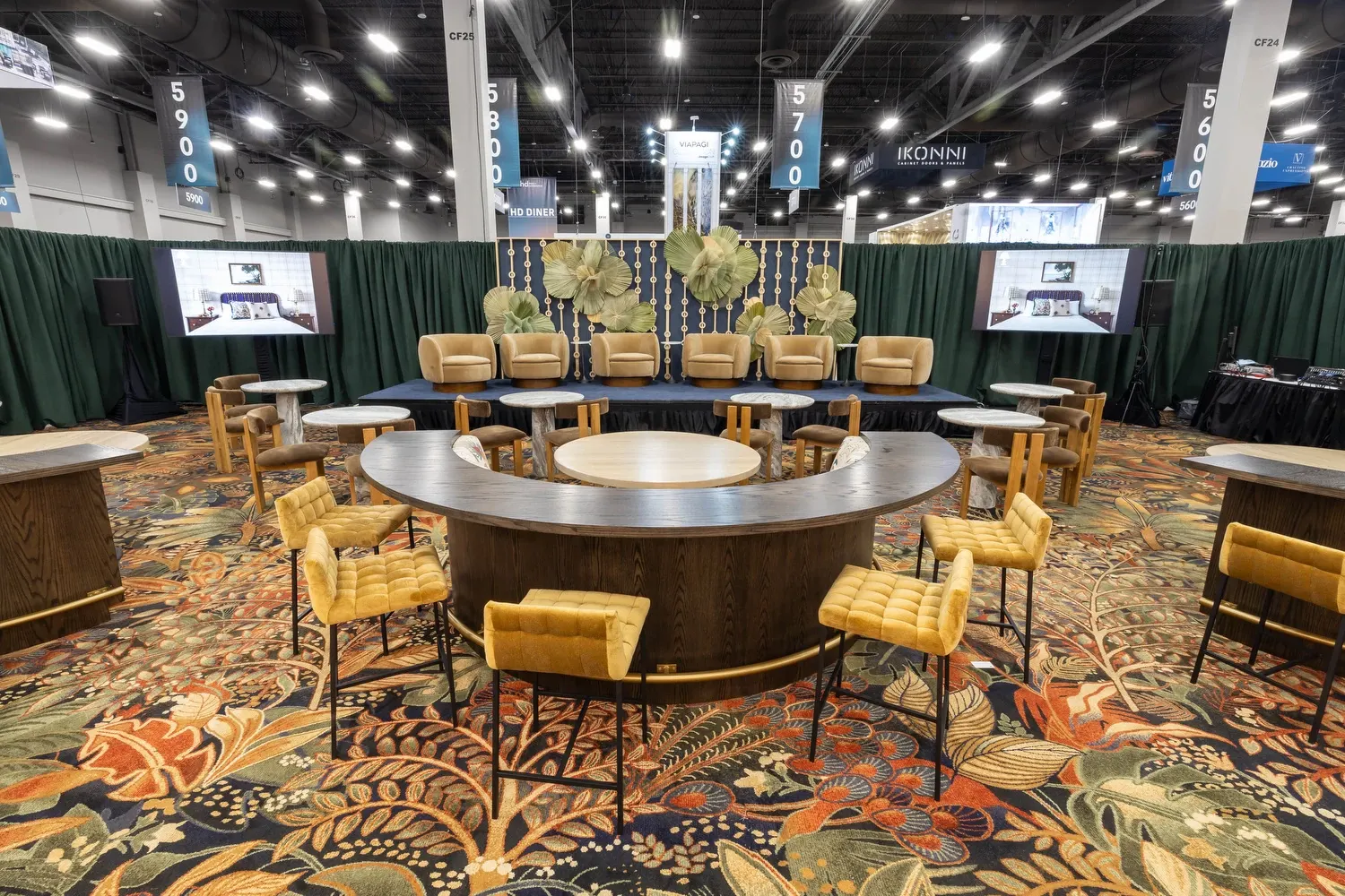 Vibrant floral carpet in a modern event space