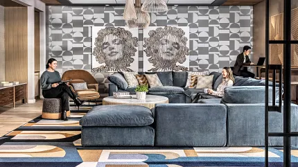 Stylish 12x15 ft area rug for contemporary spaces Modern lounge with geometric patterned area rug