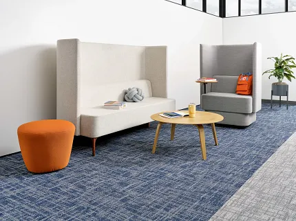 Stylish 24x24 inch carpet tiles for contemporary office spaces Modern workplace with blue and gray commercial carpet tile flooring