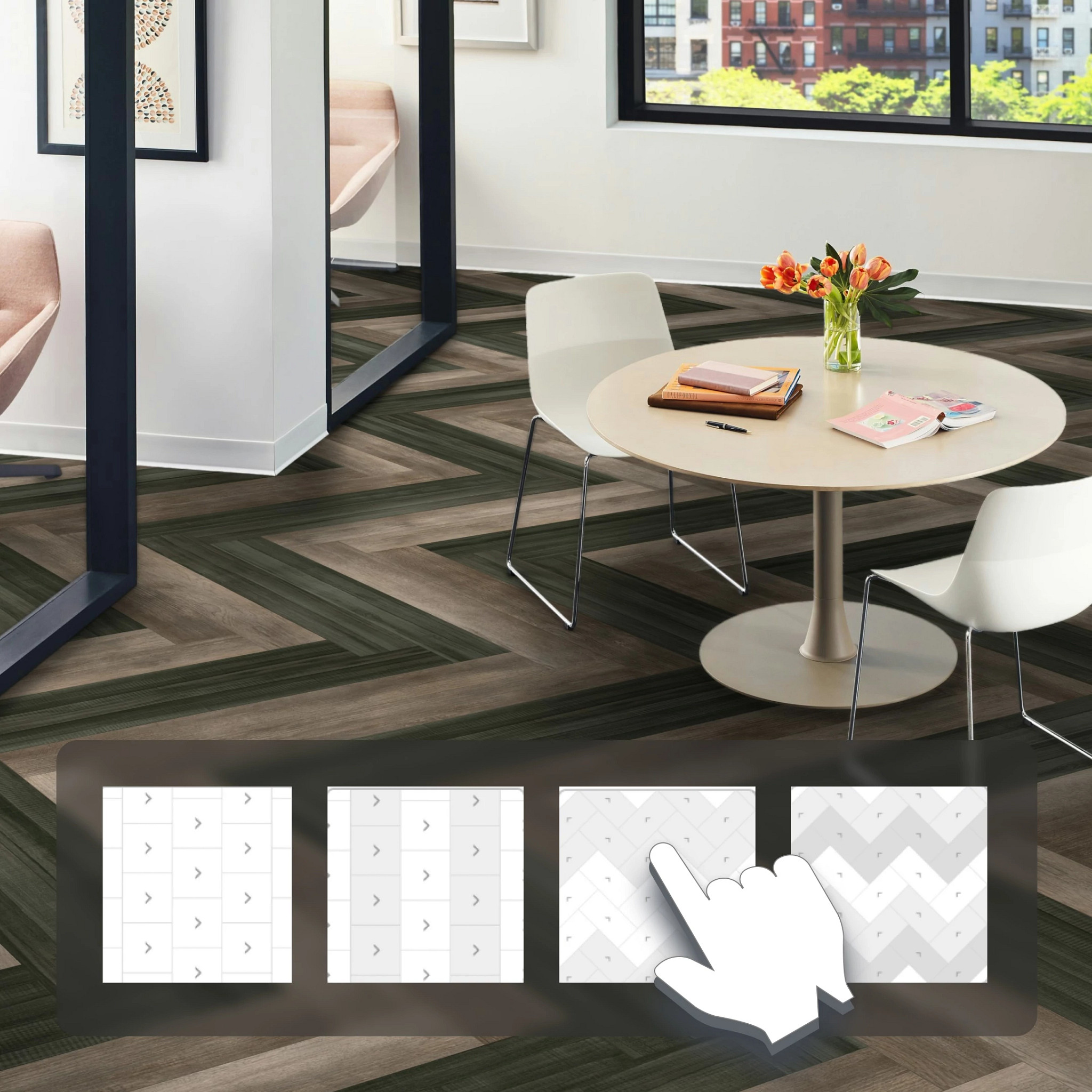 
  "Philadelphia Commercial Hardwood visualized in a room using the Surface Designer tool"
)