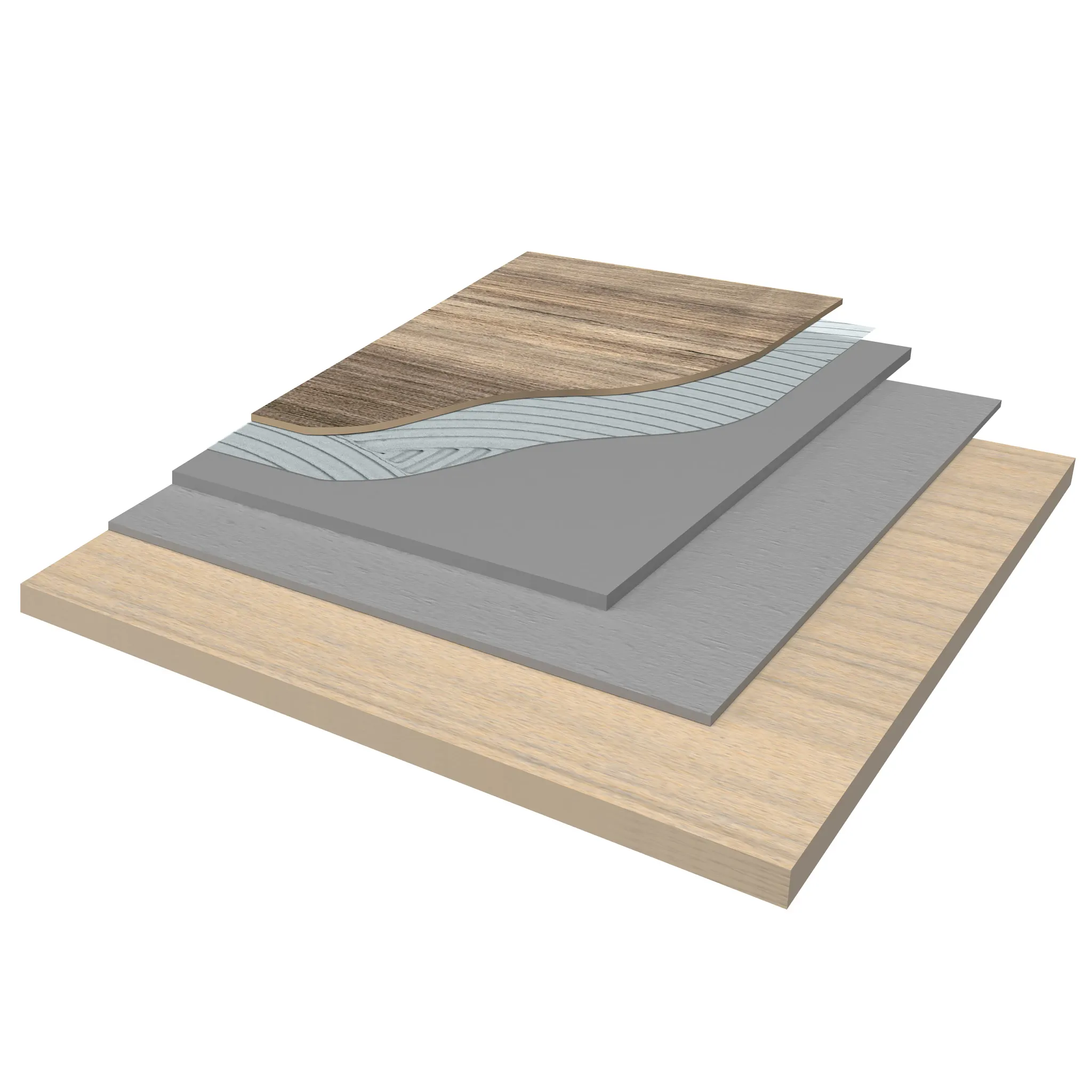 Layered construction of hard surface flooring