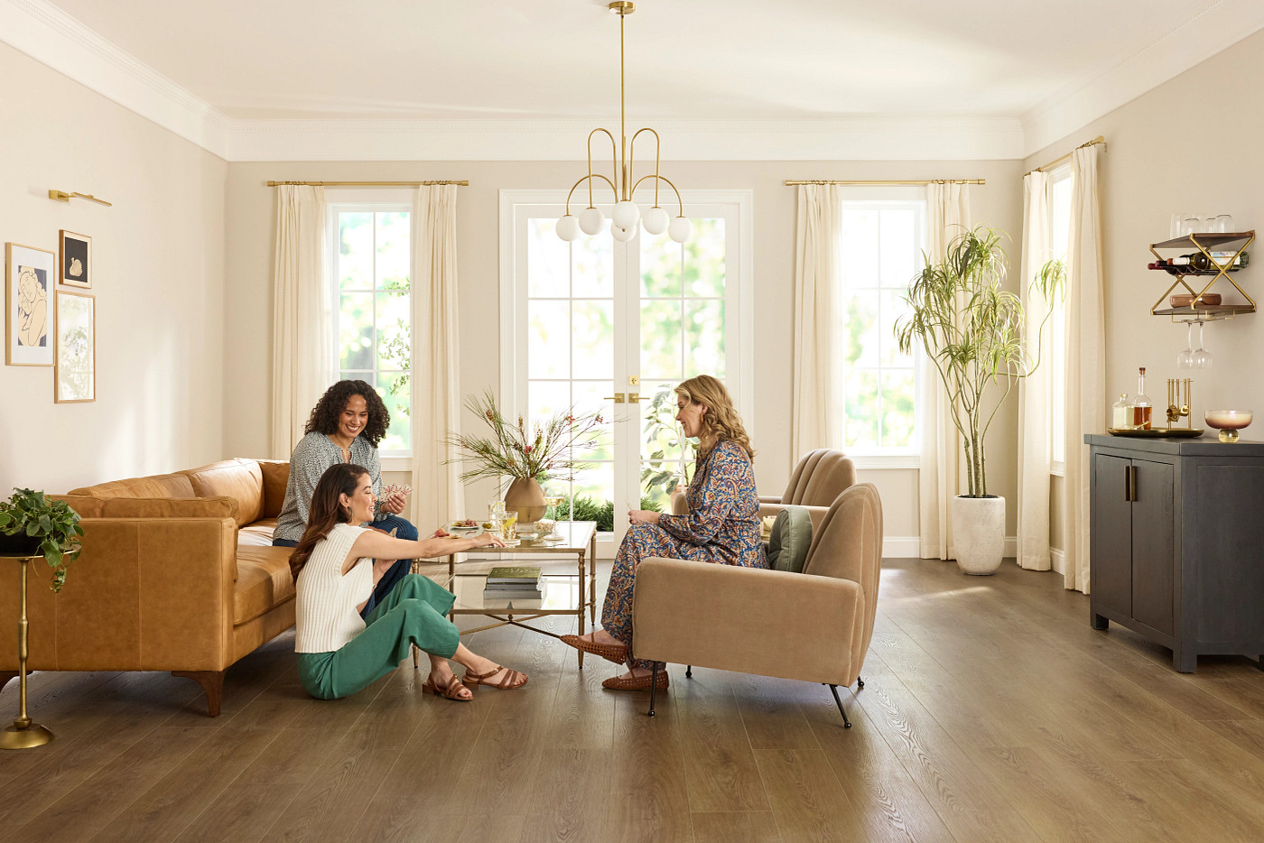 Saddle Oak flooring, shown in a room