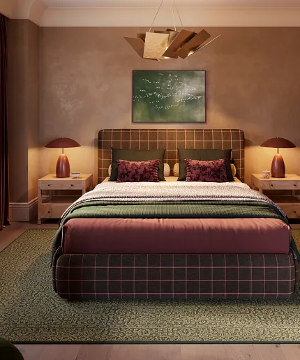 Comfortable and stylish flooring for everyday home comfort Cozy bedroom with patterned carpet and hardwood flooring