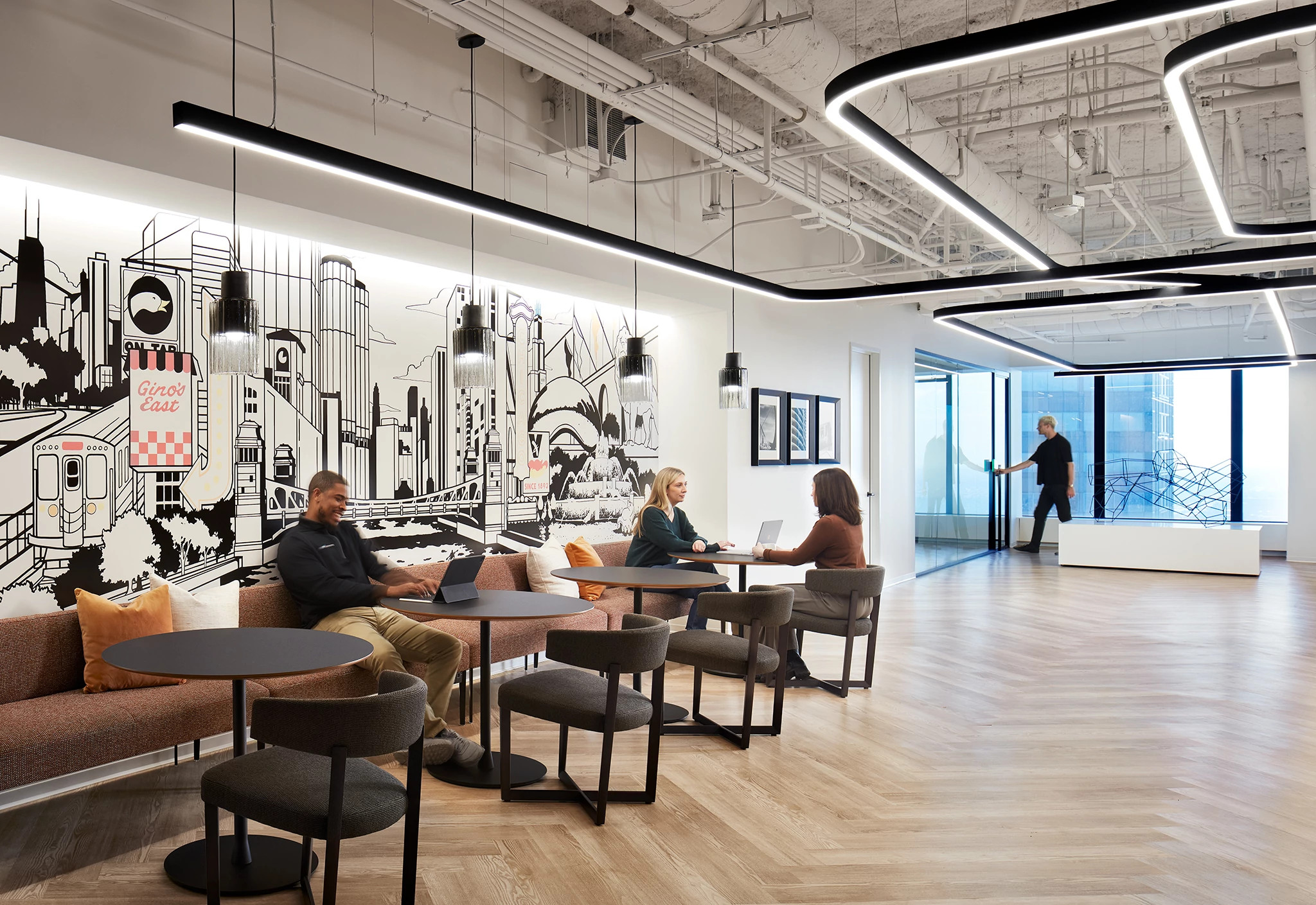 Modern workplace with heavy commercial luxury vinyl tile flooring