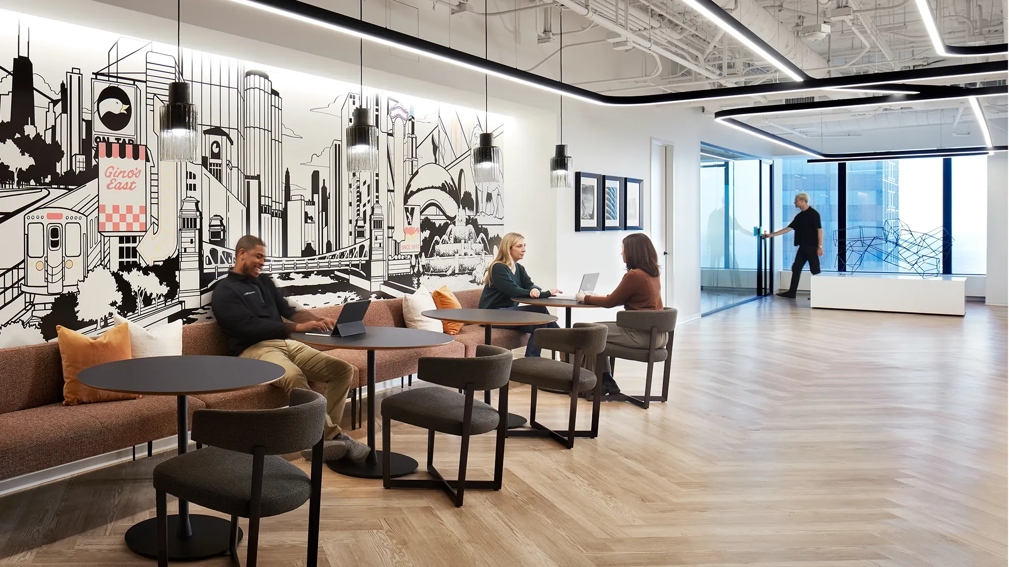 Beautiful luxury vinyl tile shown in a modern workplace