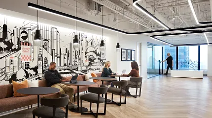 Stylish LVT flooring in contemporary office setting Modern workplace with heavy commercial luxury vinyl tile flooring