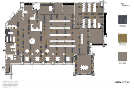 Shaw Contract Dream 57425 Carpet Tile Floor Plan with Serene, Golden, and Greige Colors Floor plan featuring Shaw Contract's Dream 57425 carpet tiles in Serene, Golden, and Greige colors