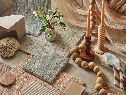 Premium Wool Carpet Swatches in Various Patterns and Colors 100% Wool Carpet Swatches in Blue, Beige, and Brown Tones
