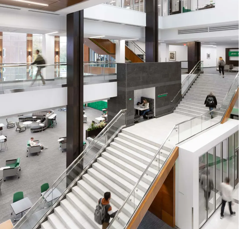 Modern education facility with open spaces and staircases