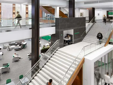Contemporary design in educational environments Modern education facility with open spaces and staircases