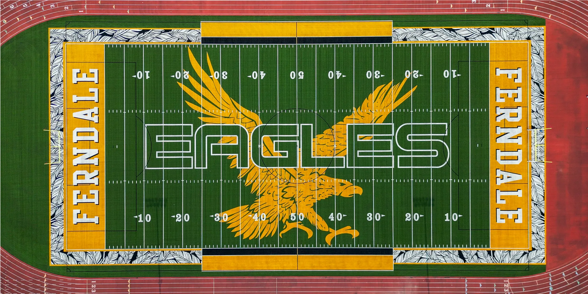 Aerial view of Ferndale Eagles football field with artificial turf and track