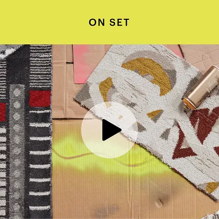 Artistic carpet samples for creative interiors Carpet swatches in abstract designs with spray paint can