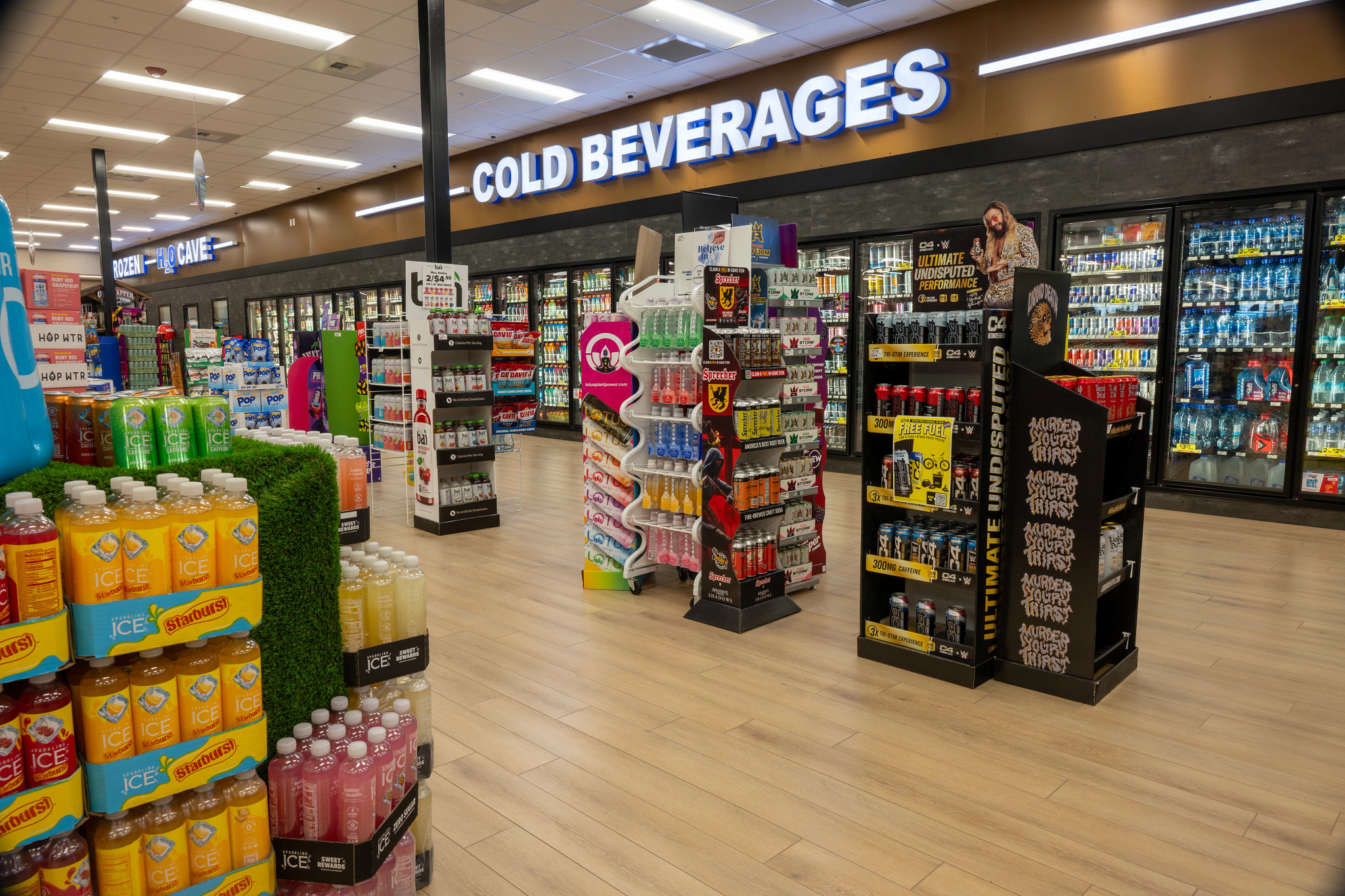 Rigid Core flooring in a beverage aisle with cold drinks display