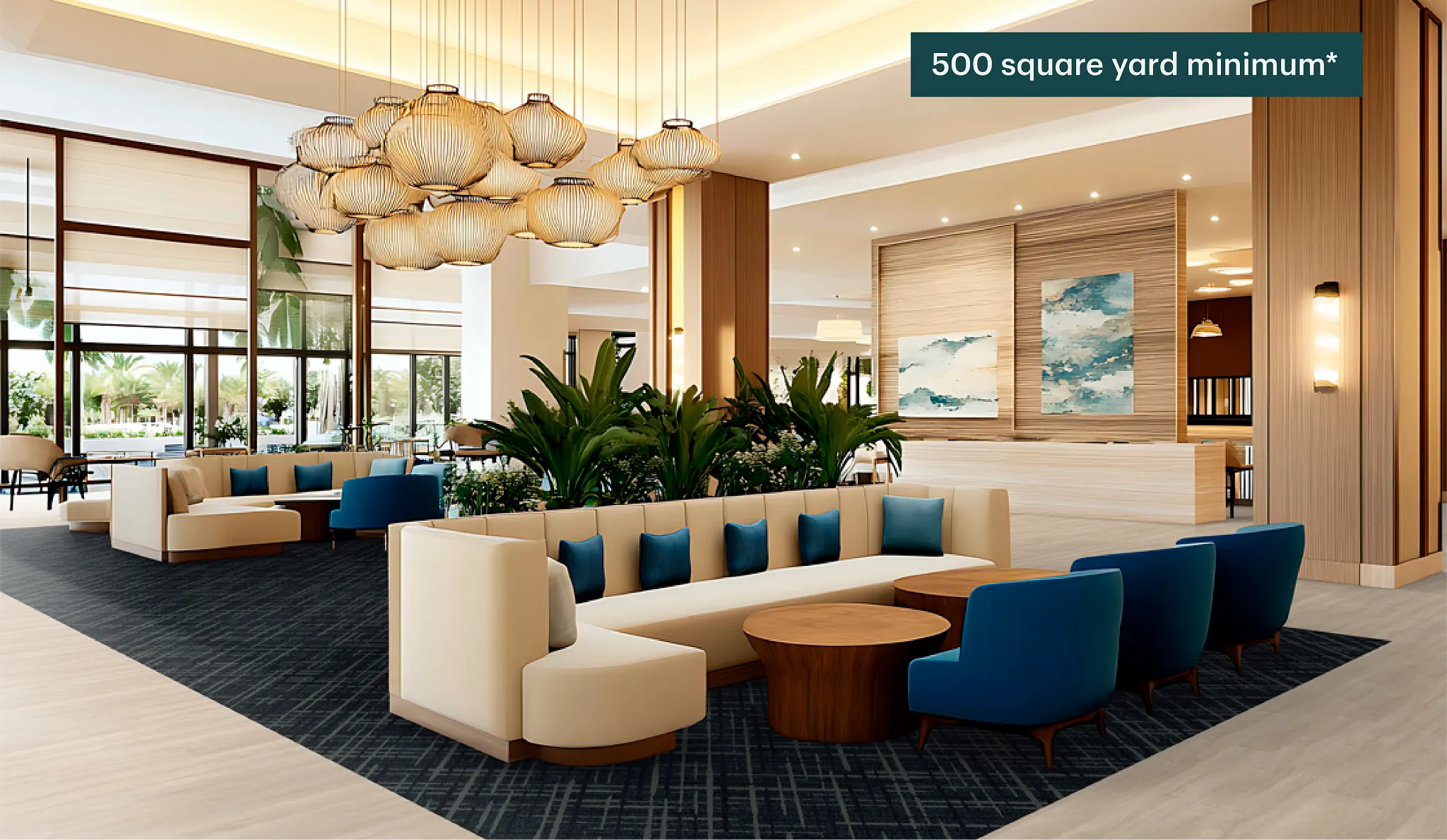 Modern hotel lobby with stylish seating and elegant lighting