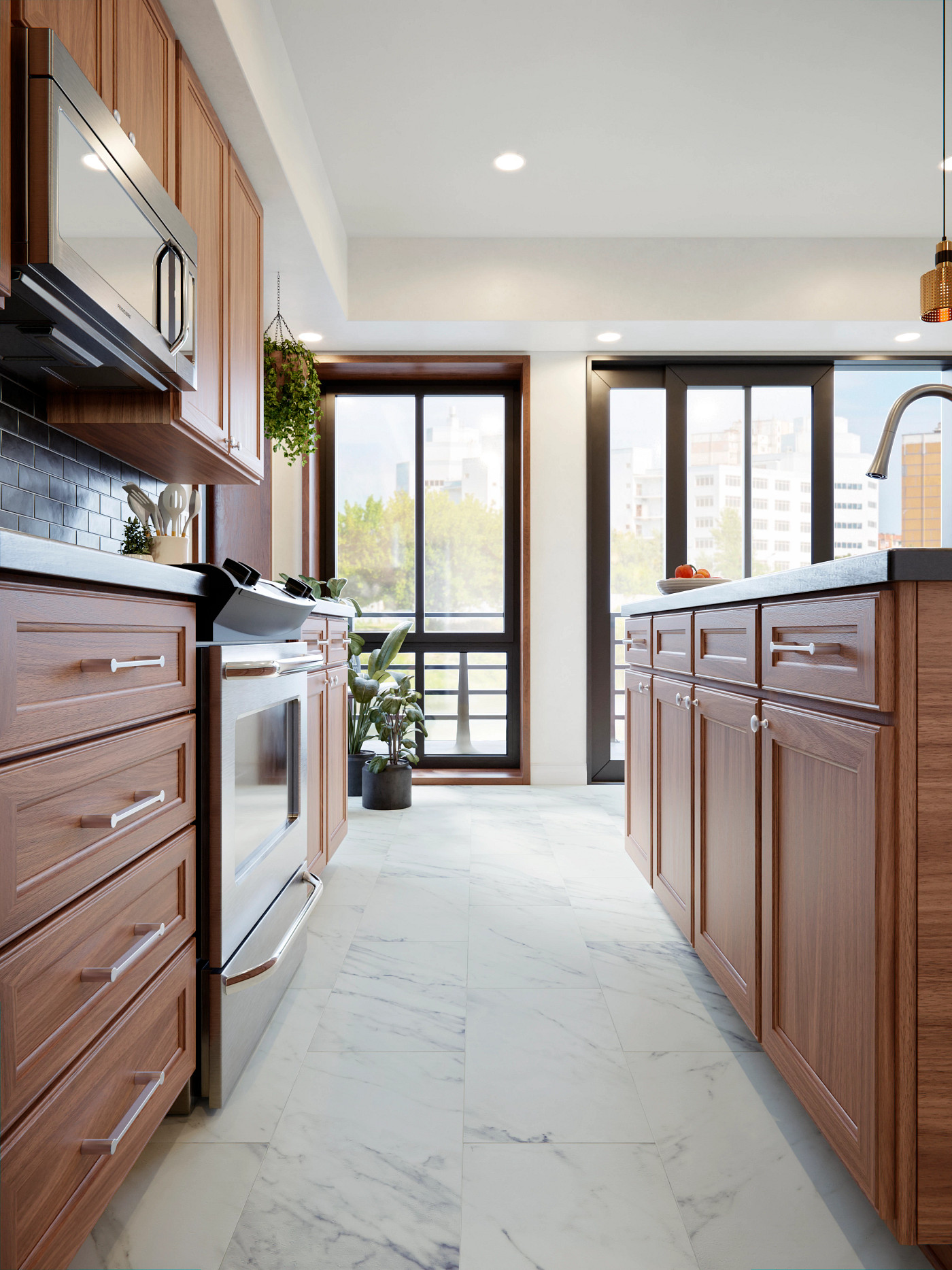 Carrara White flooring, shown in a room