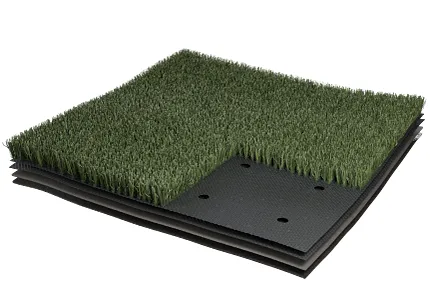 Durable artificial grass flooring for versatile use Artificial grass flooring swatch with layered construction