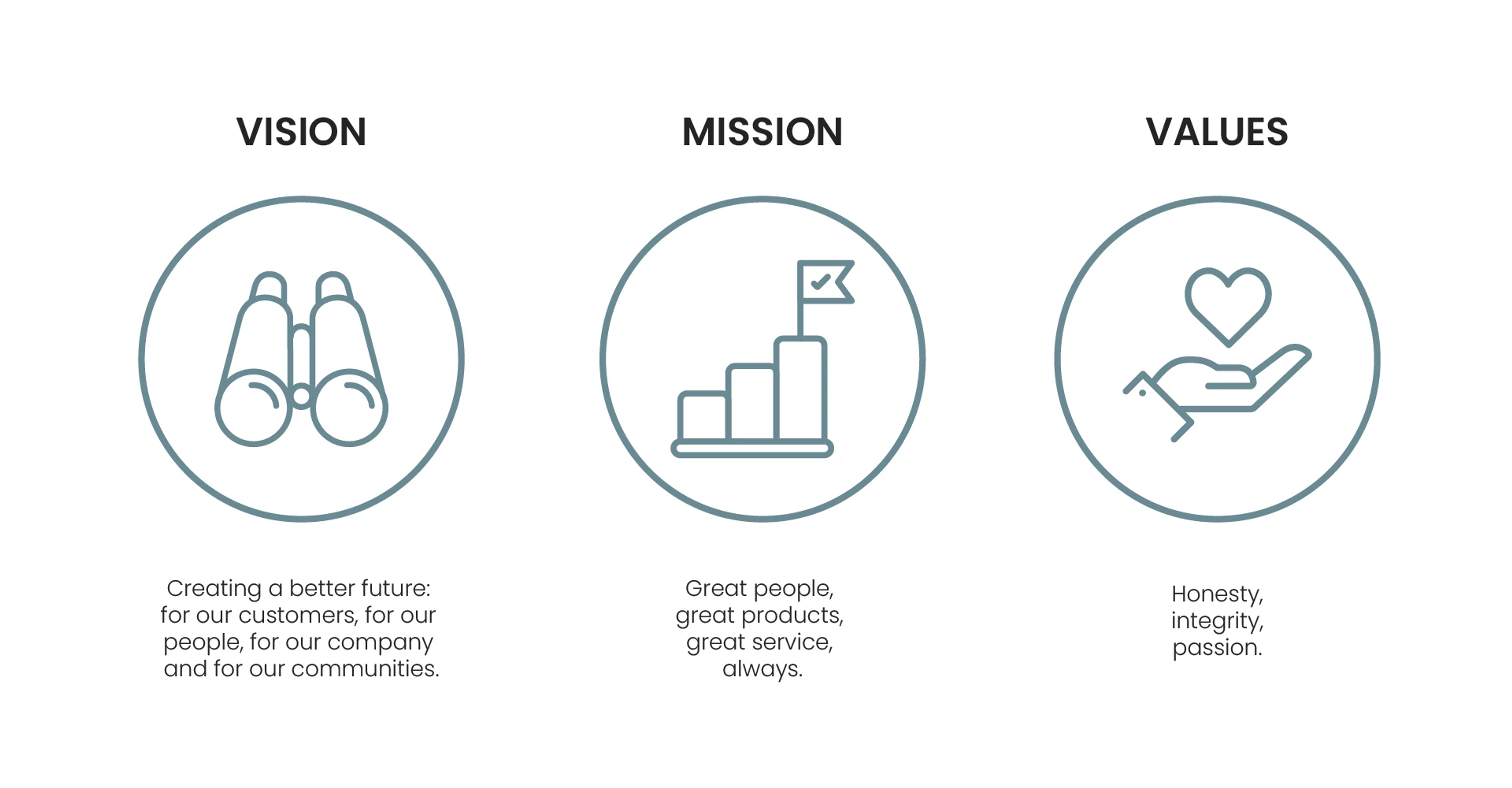 Shaw's Mission Icons: Vision, Mission, Values