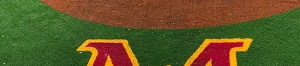 Artificial Turf Baseball Field with Logo Artificial turf baseball field with red and yellow logo