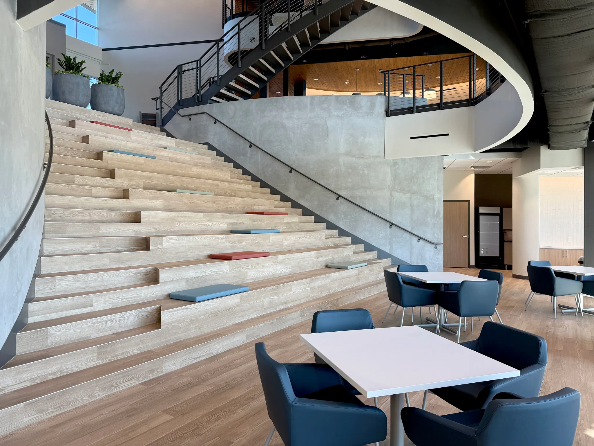 Modern education facility with heavy commercial LVT tile flooring
