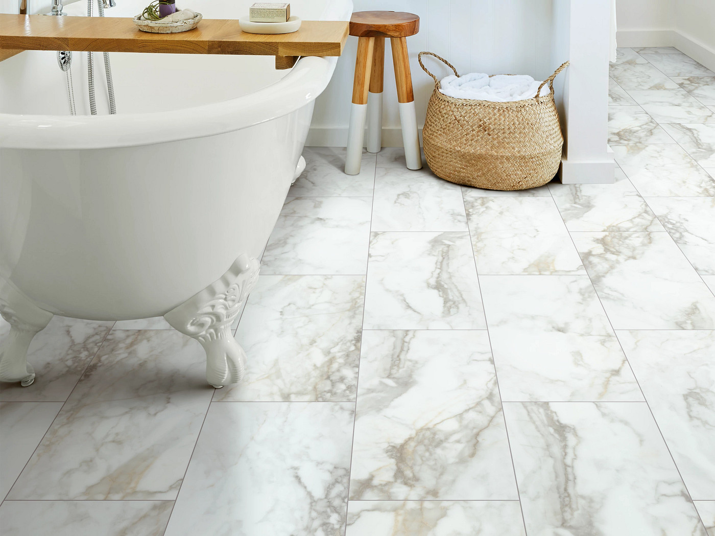 Calacatta flooring, shown in a room