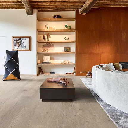 Wood Look Luxury Vinyl Plank Flooring in Modern Living Room Modern living room with large windows and wood look luxury vinyl plank flooring