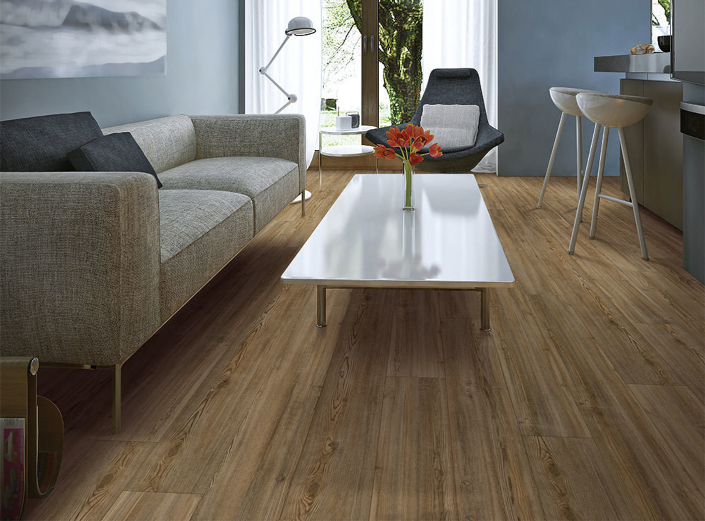 Treasure Pine flooring, shown in a room