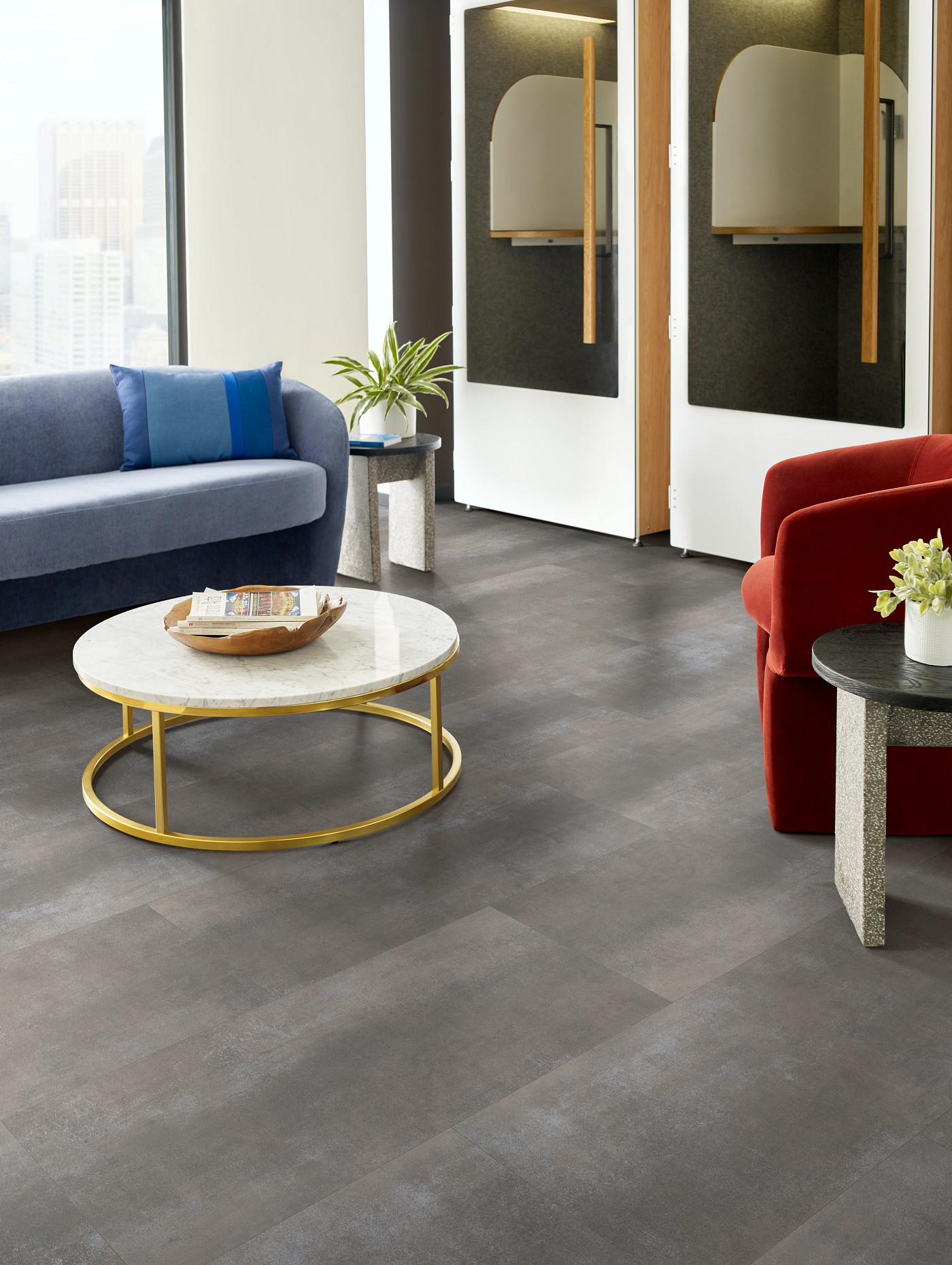 Stainless flooring, shown in a room