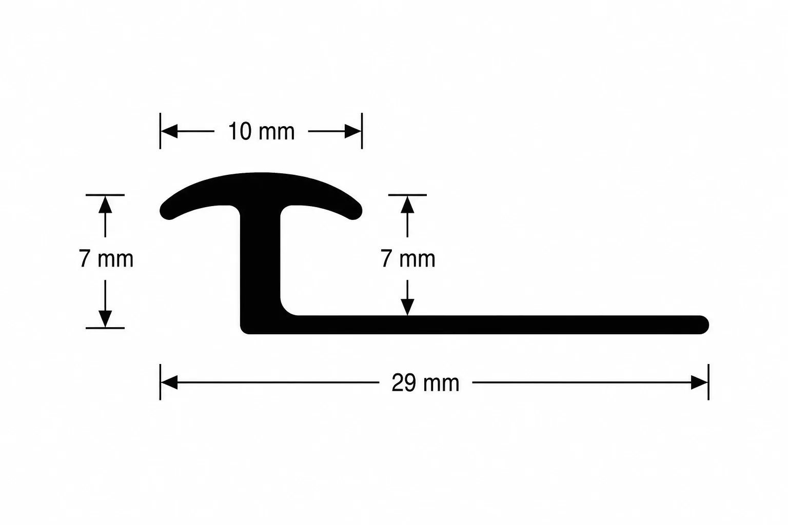 Flooring profile diagram with dimensions 10x7x29 mm