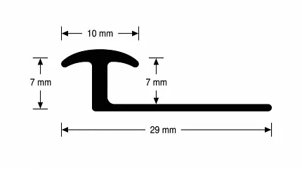 Detailed flooring profile dimensions for installation Flooring profile diagram with dimensions 10x7x29 mm