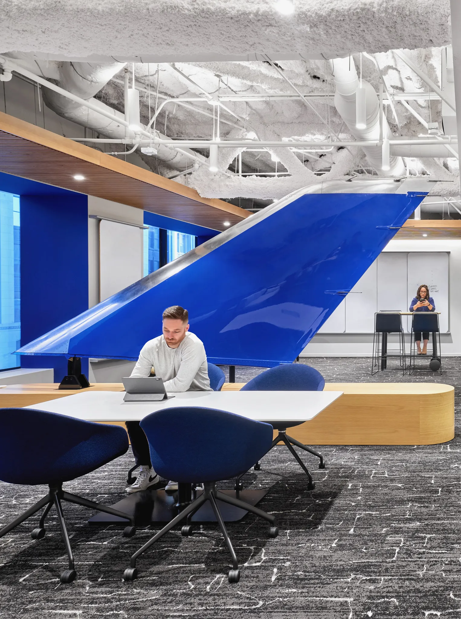 Office space with grey and black carpet tile