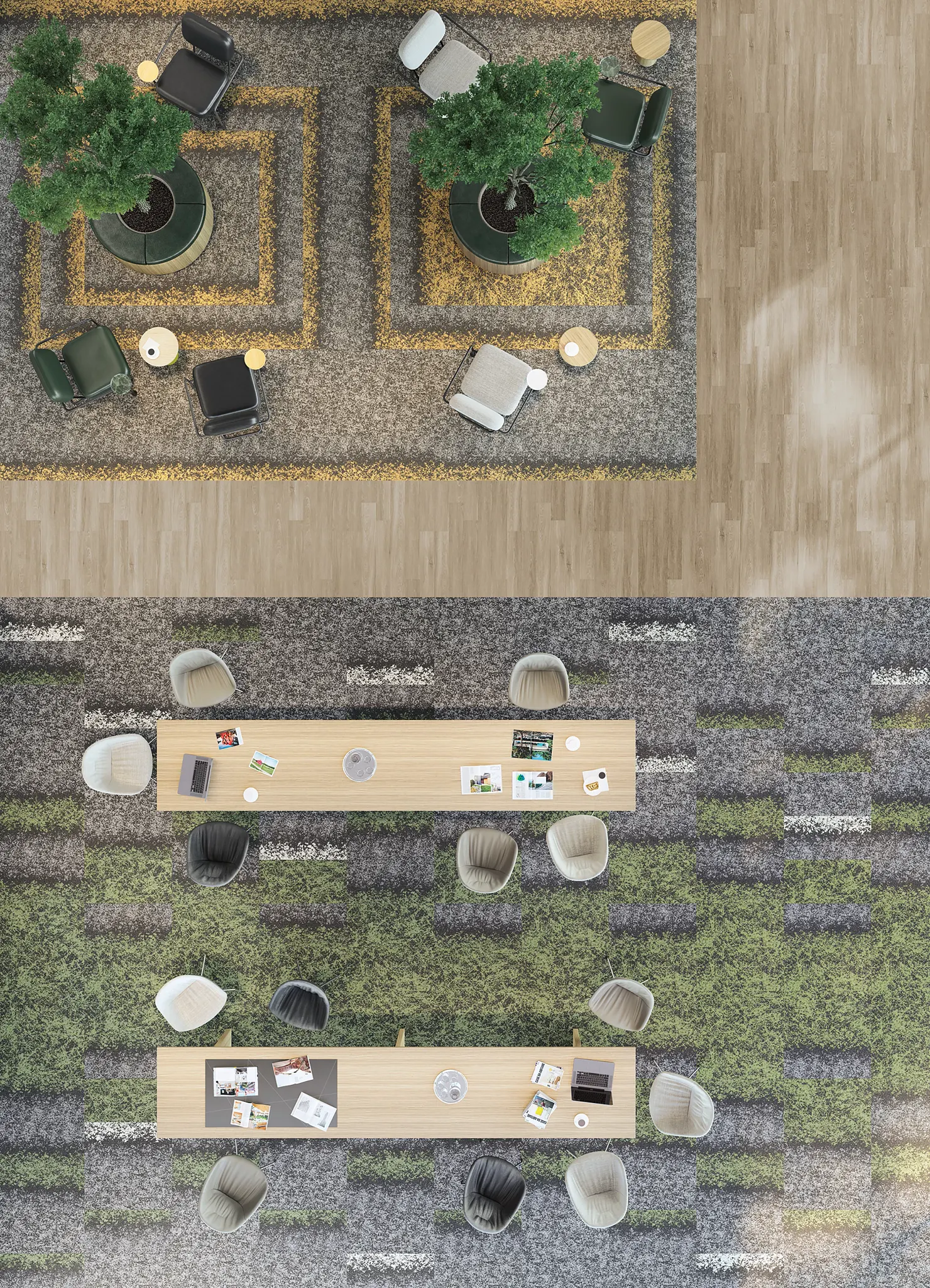 Education Facility with Commercial Carpet Tile in Gray, Green, and Yellow Patterns