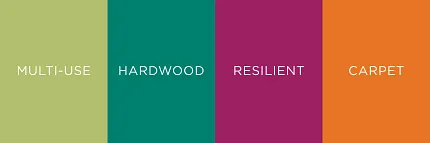 Multi-use Flooring Options - Green, Teal, Magenta, Orange Multi-use flooring options in green, teal, magenta, and orange colors