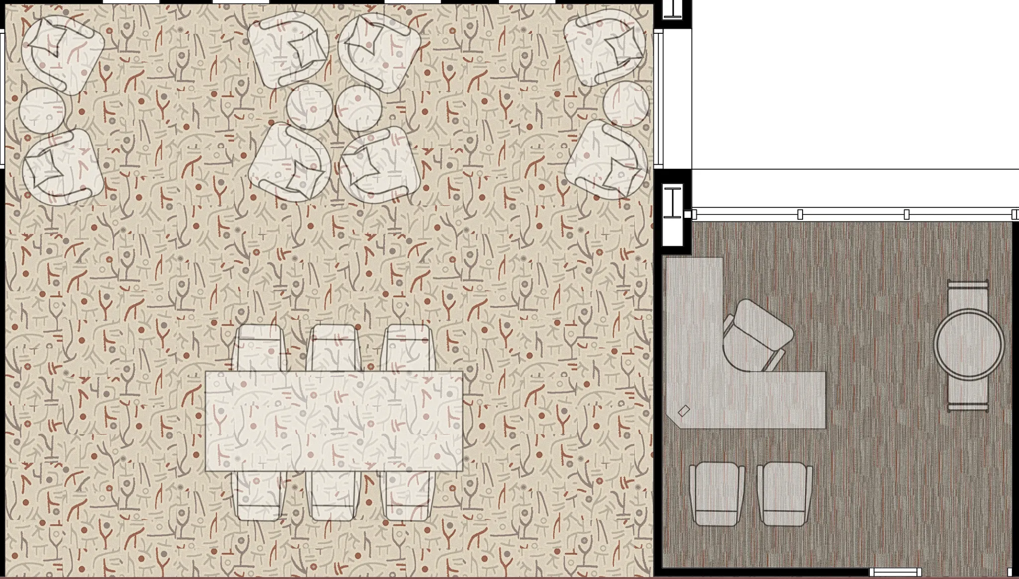 Floor plan with abstract patterned carpet and wood-textured flooring