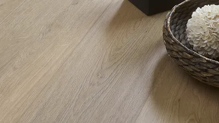 Light Oak Wood Look LVP Flooring - Durable and Stylish Design Light oak wood look luxury vinyl plank flooring with decorative vase and basket