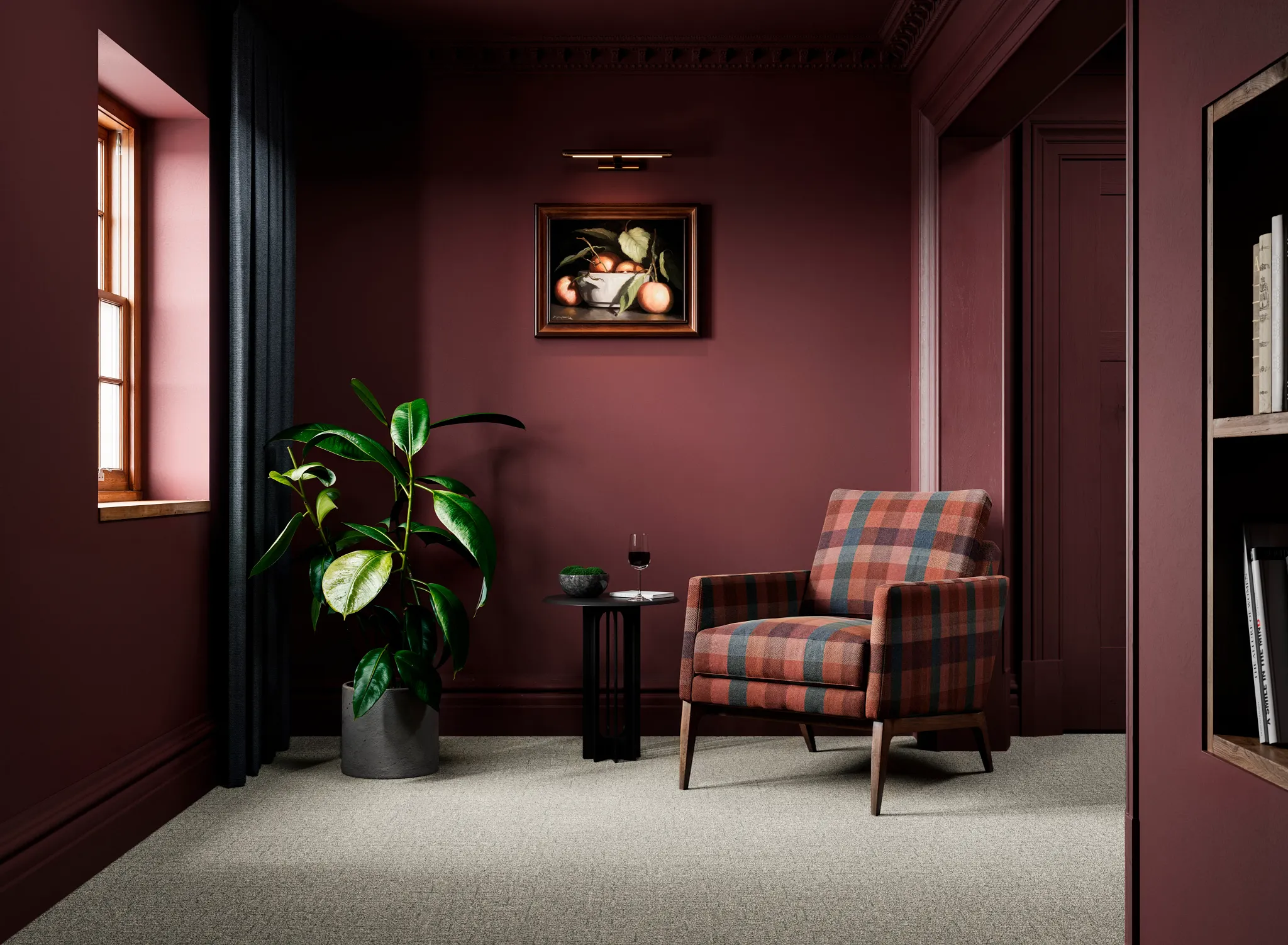 Modern staircase with 100% wool carpet in blue and gray stripes