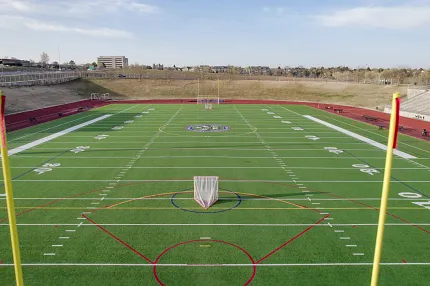 Artificial Turf Football Field with Goal Posts and Yard Lines Artificial turf football field with goal posts and yard lines