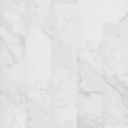 White Marble Look Luxury Vinyl Tile Flooring - Durable and Waterproof White marble look luxury vinyl tile flooring with subtle grey veining