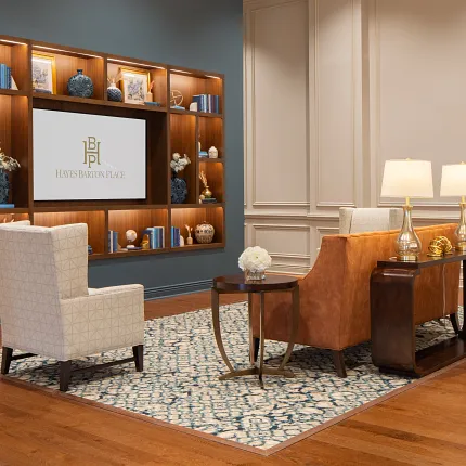 Stylish hardwood flooring for sophisticated interiors Elegant living room with hardwood flooring and decorative shelving