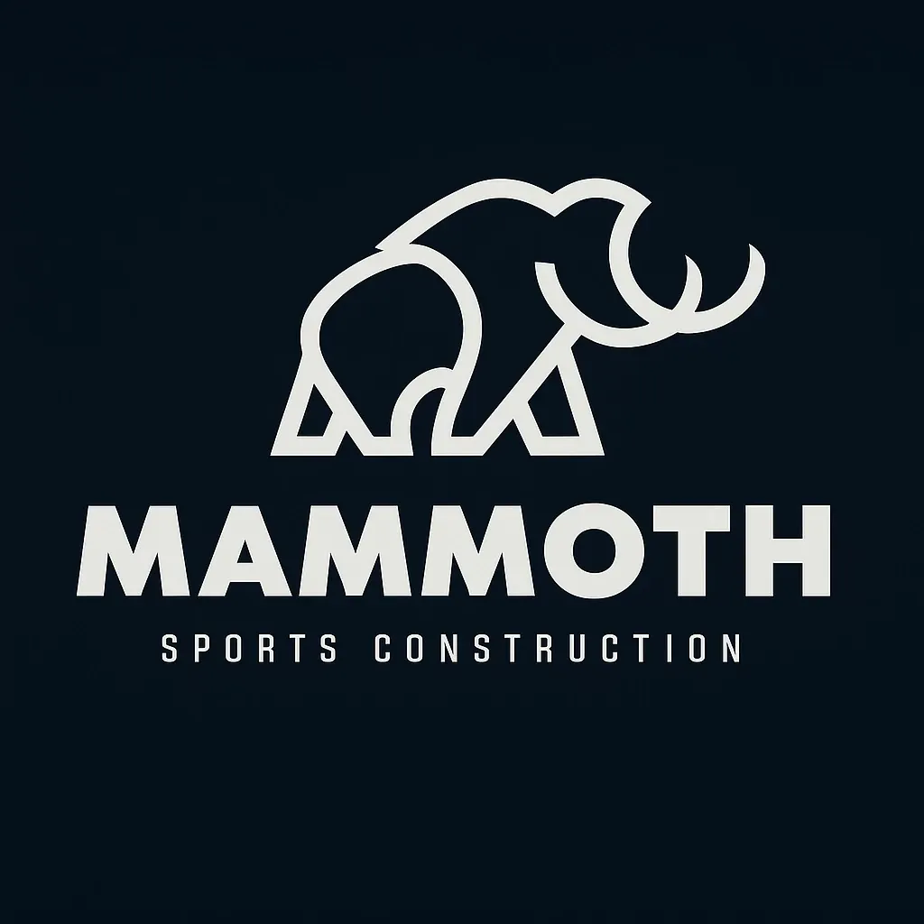 Mammoth Sports Construction logo featuring a stylized mammoth on a dark background